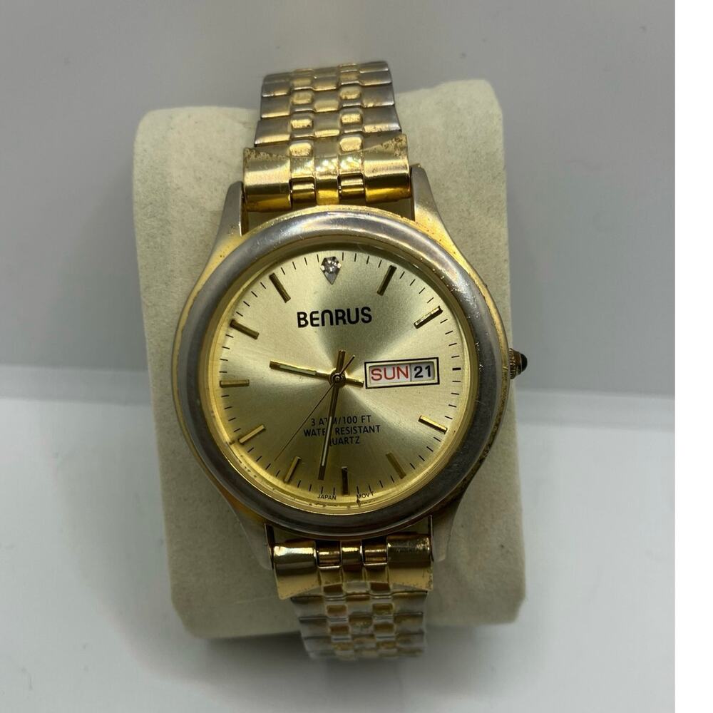 Benrus Vintage Quartz Gold/Silver Two Tone Men's Watch *New Battery*
